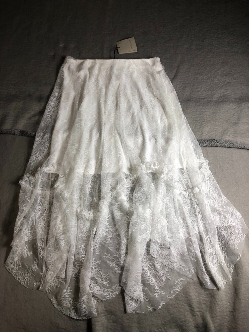New All Saints Skirt 10 White Josie Asymmetric Lace Skirt Midi Whimsical Fairy